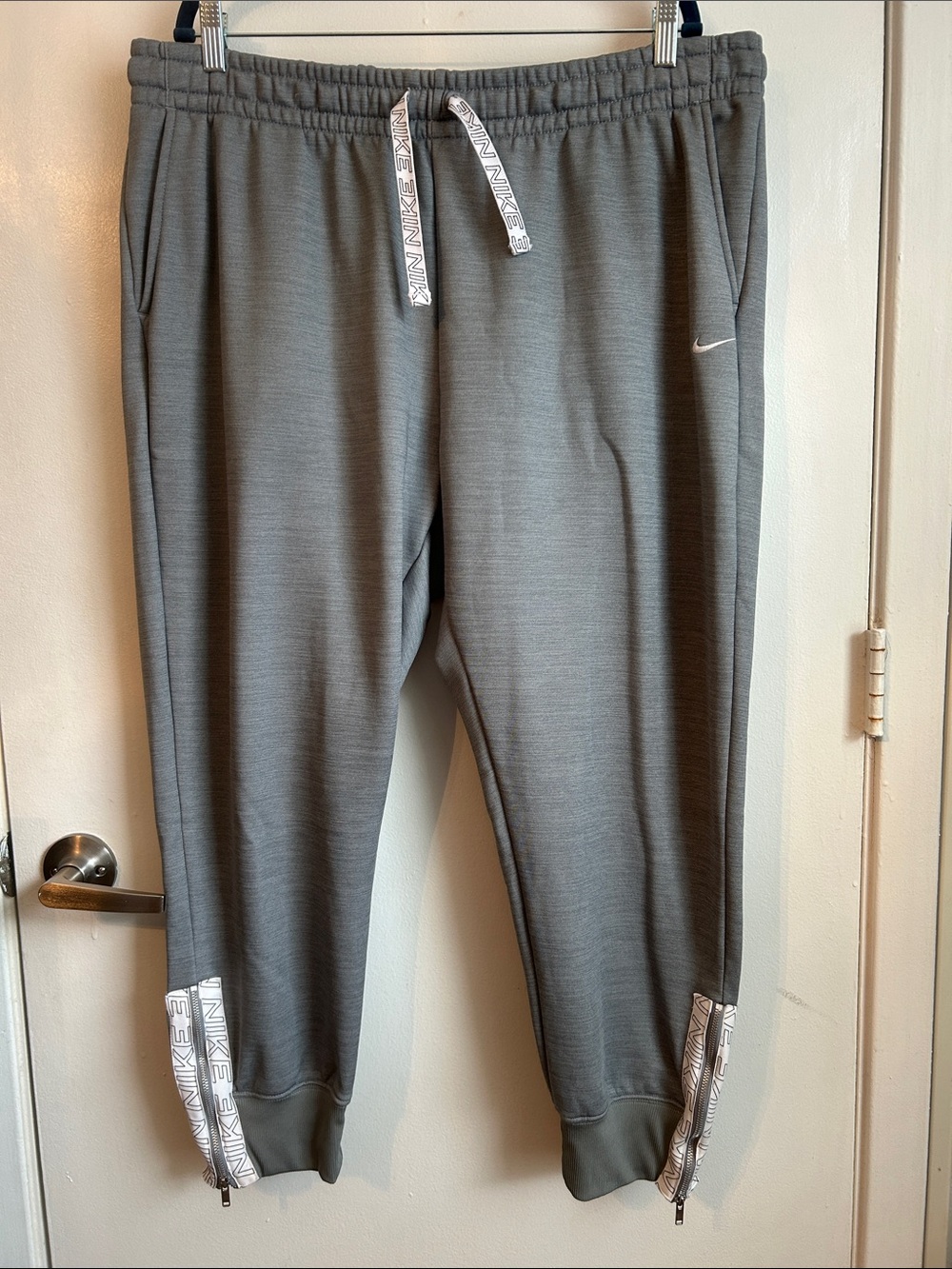 Nike Gray Zip-Cuff Track Joggers with White Accents